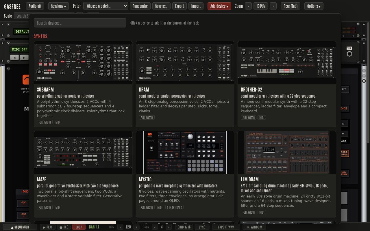 The add device panel