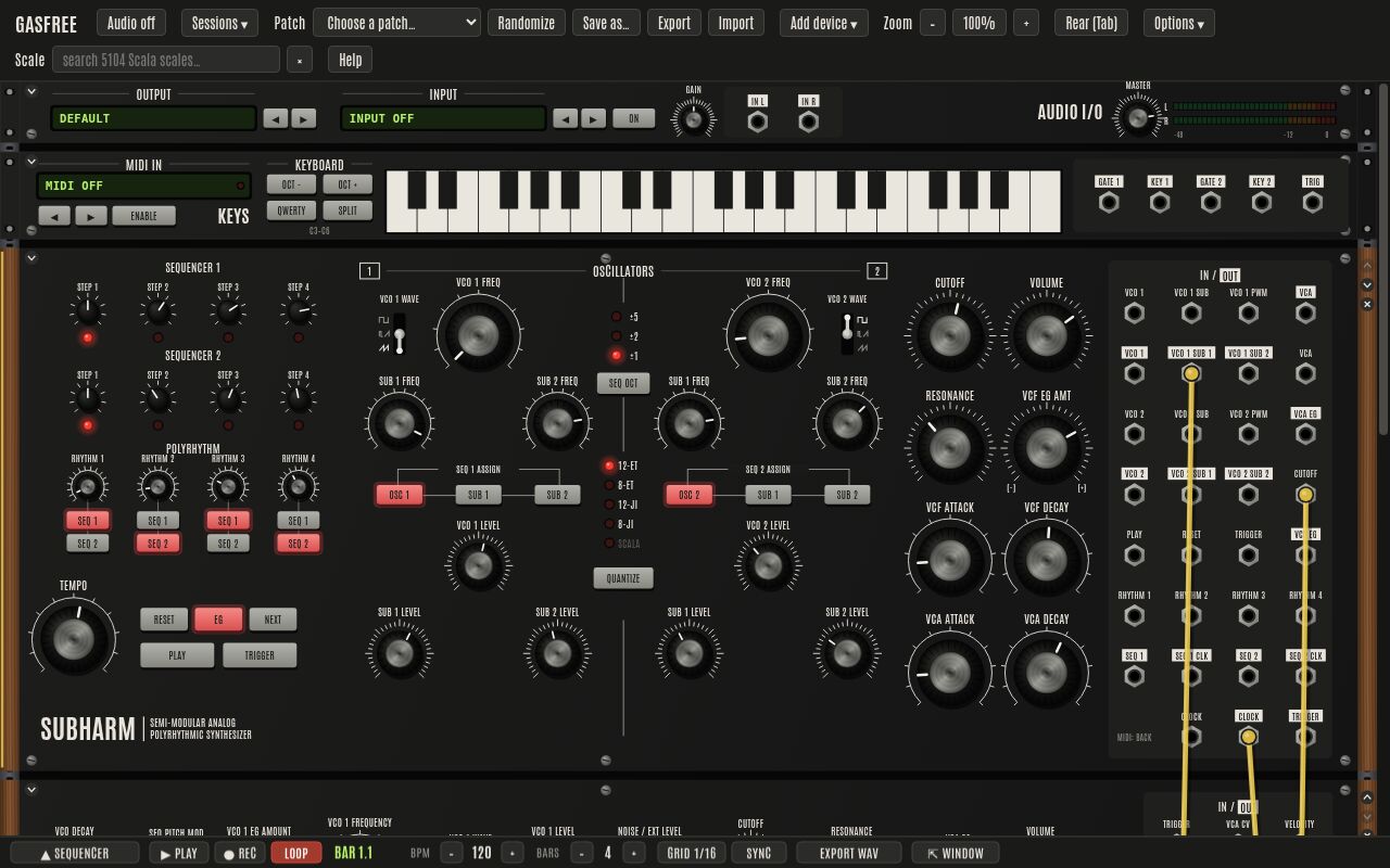 Two synthesizers patched together